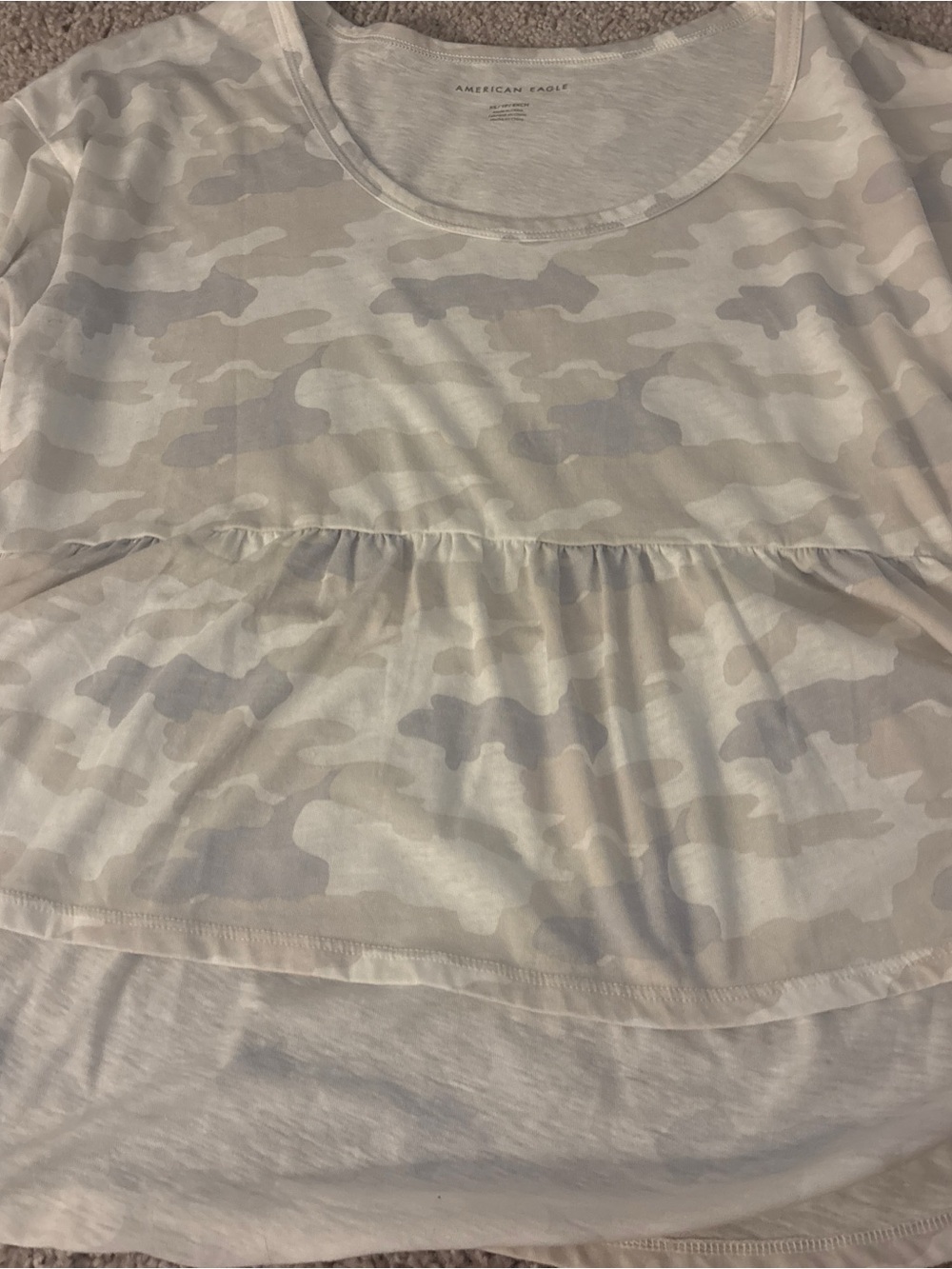 American Eagle Outfitters Women's Light Gray & White Camo Peplum Top